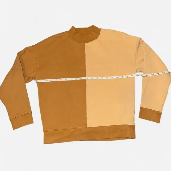 Madewell Mustard and Tan Colorblock Mock Neck Sweatshirt (SIZE SMALL) - Picture 3 of 6